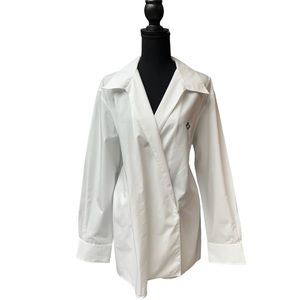 Lauren Ralph Lauren White Poplin Wrap Long Sleeve Blouse